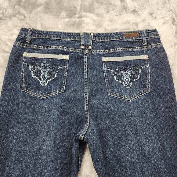 Village Jeans Womens 22 Blue Dark Wash High Rise Bootcut Stretch Denim Casual - Picture 5 of 16